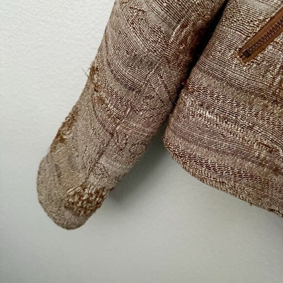 FREE PEOPLE | Brown Tapestry Moto Style Jacket Asymmetrical Zipper | Size 10 - Picture 6 of 9